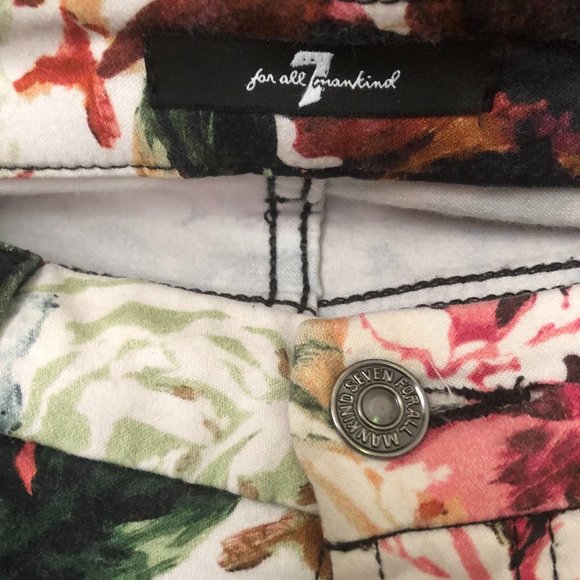 FLORAL PRINT BLACK WHITE RED PINK CREAM JEANS WITH POCKETS SIZE 6 7FORALLMANKIND - Picture 2 of 4